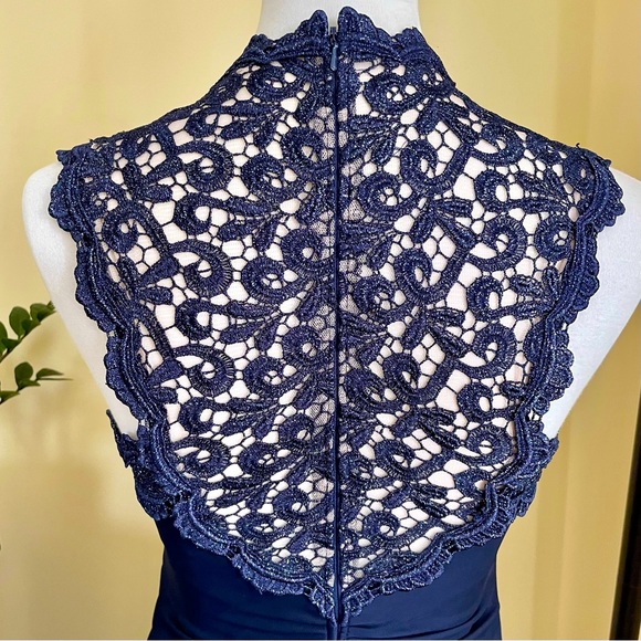 Navy Blue Lace-top Xscape Gown - Picture 6 of 8